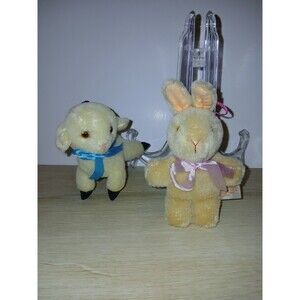 Lot Of 2 Phillip Stahl Plush Ornaments Lamb & Bunny Blue & Pink Bow Vintage